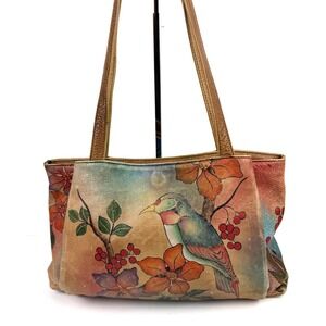 Anna By Anuschka Handbag Hand Painted Toucan Bird Floral Berries Boho